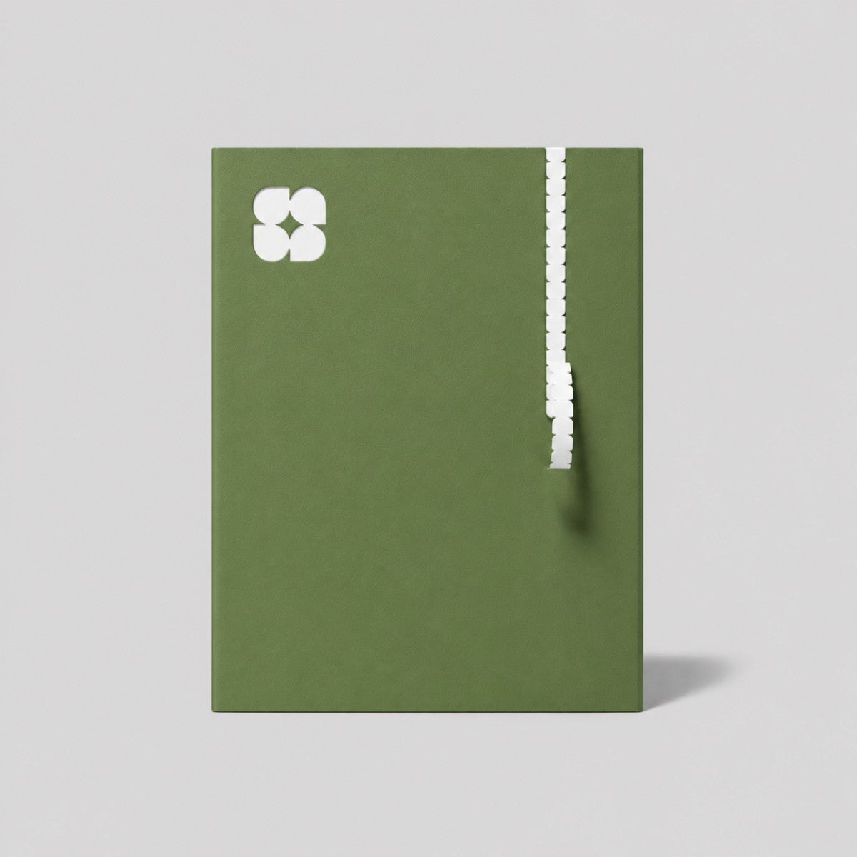 Stockka elegant green corrugated cardboard document folder with a unique tear-off zipper closure and a subtle logo.