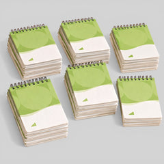 Stockka green and white spiral notebook with 80 lined pages and customisable cover.