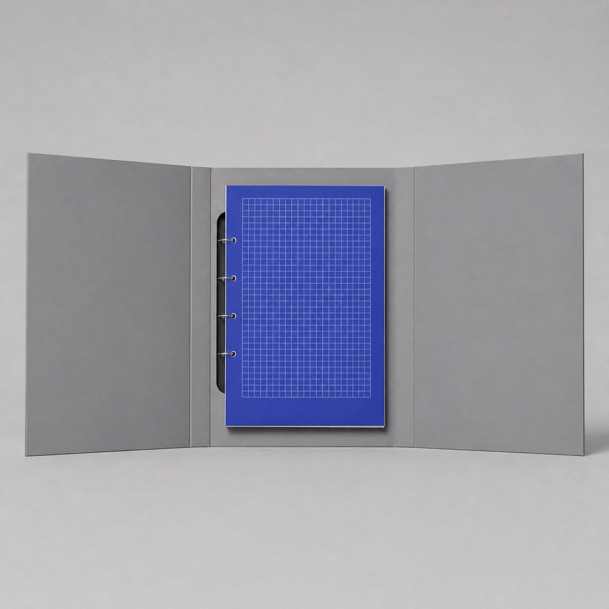 Stockka grey hard-cover 3-fold binder with blue grid paper notebook and ring mechanism