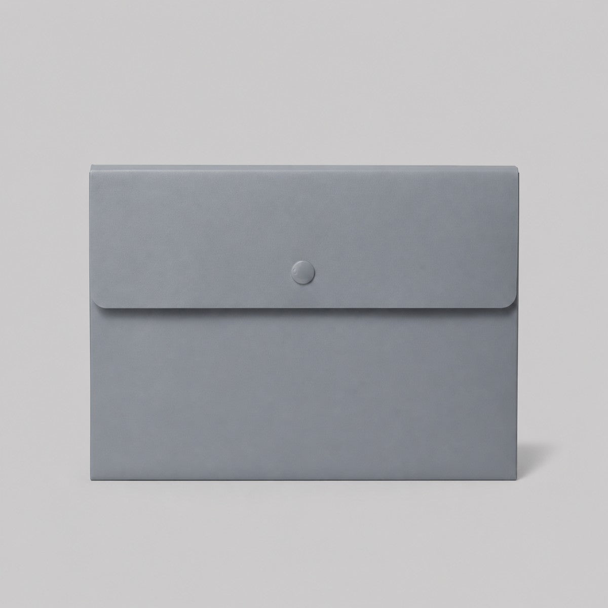 Stockka grey plastic envelope folder with secure button closure for documents.