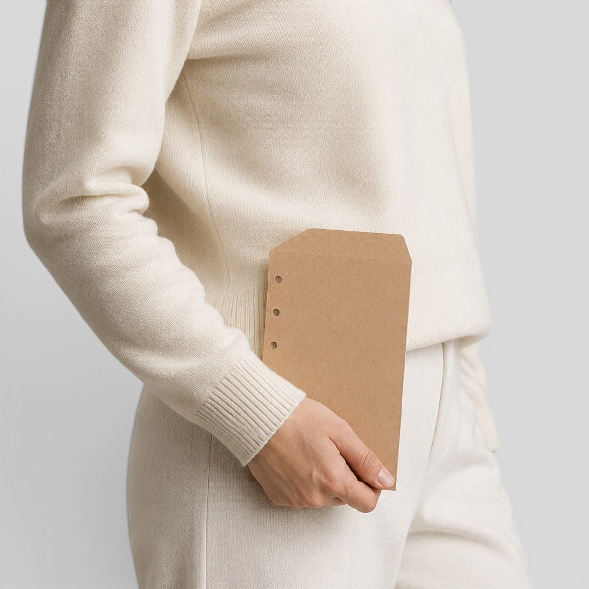 Stockka narrow kraft envelope with side filing holes, natural brown paper, 300gsm, for documents and certificates.