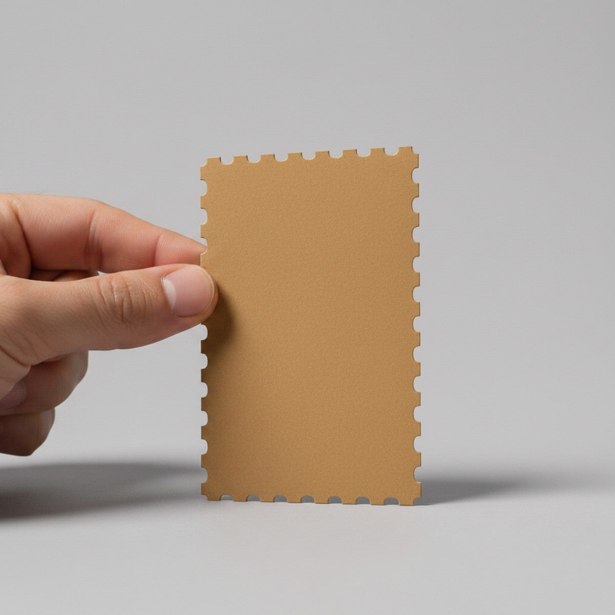 Stockka Kraft greeting card with perforated edges, natural brown paper, 300gsm, suitable for custom messages and branding.