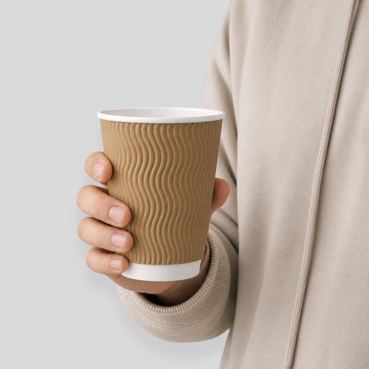 Stockka kraft paper cup with corrugated sides, no lid, perfect for coffee or self-service.