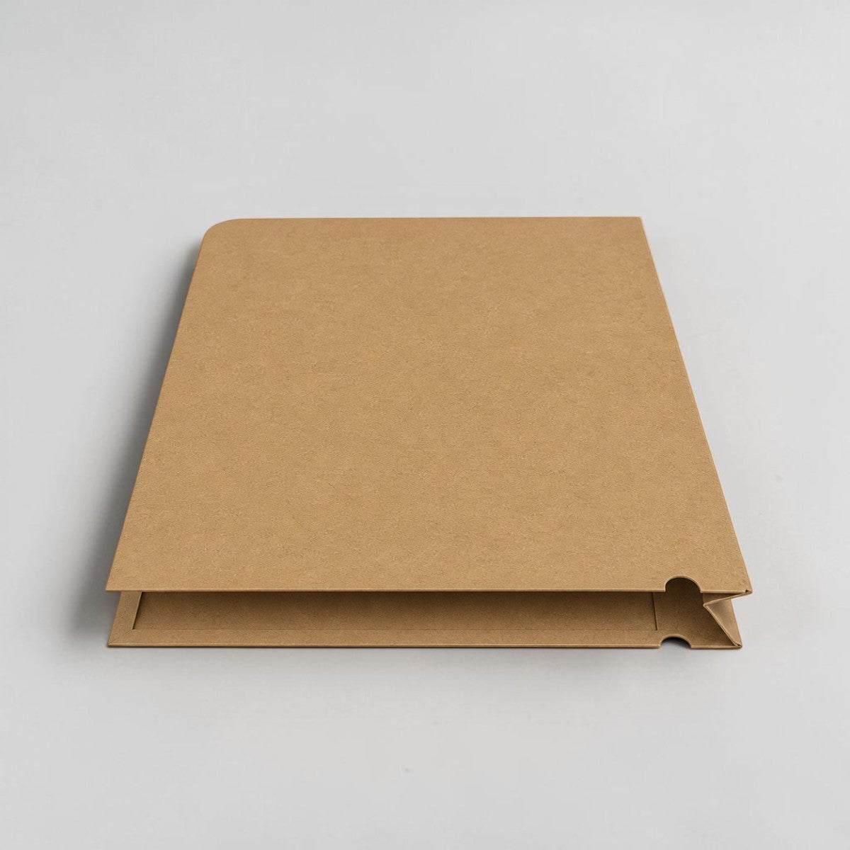 Stockka natural kraft paper folder with half-circle cut for easy access, ideal for documents and marketing materials.