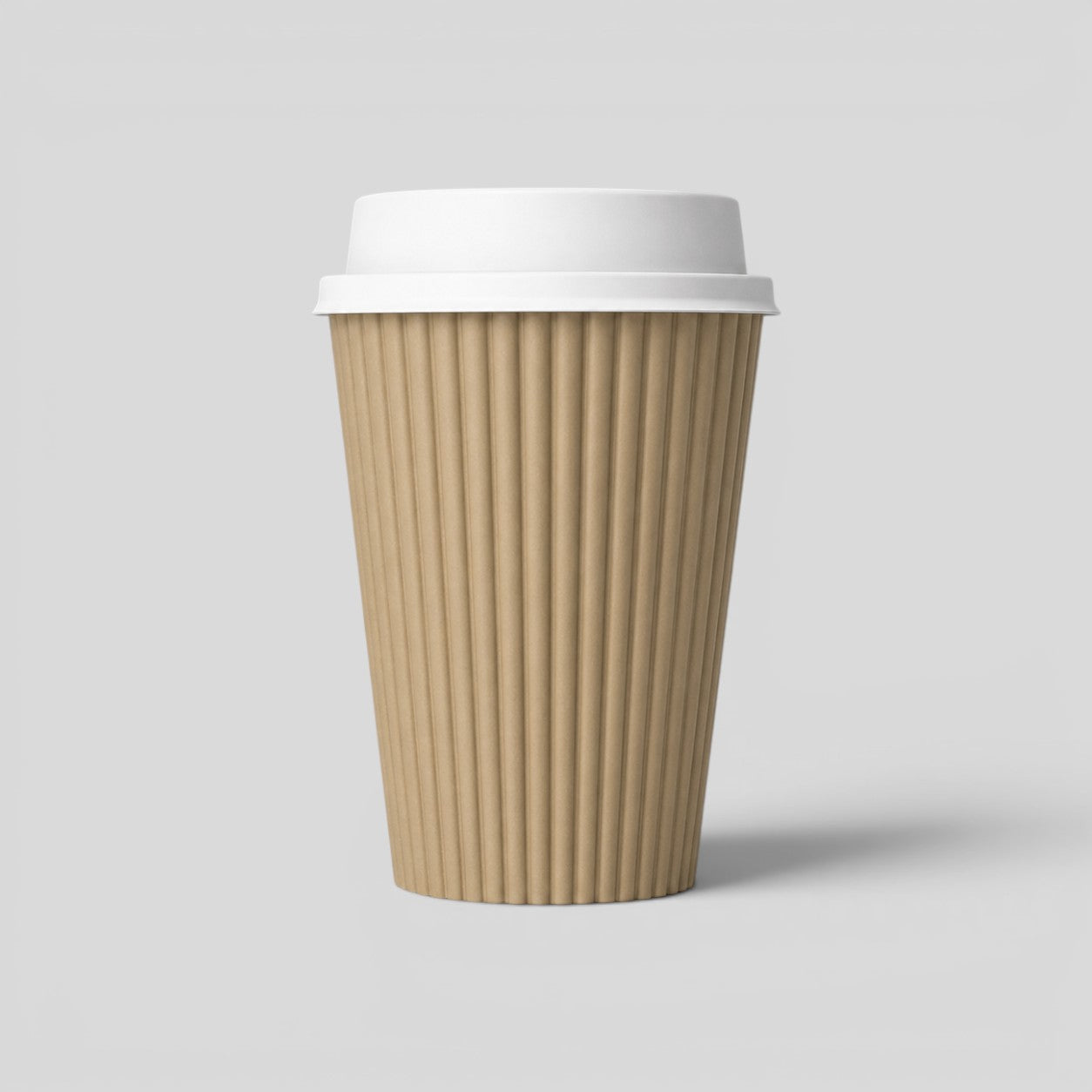 Stockka 380ml kraft paper ripple cup with white plastic lid, ideal for hot beverages on the go.