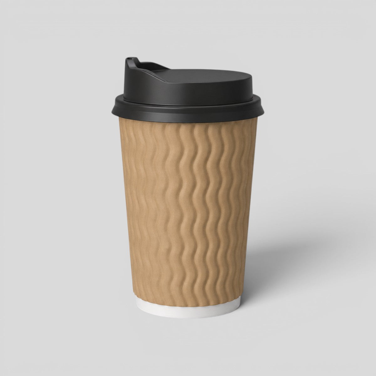 Stockka medium kraft wavy paper cup with black lid, insulated texture, perfect for coffee or tea.