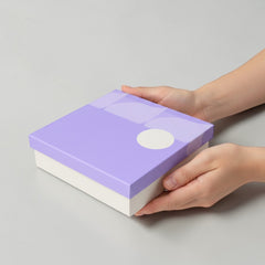 Stockka flat gift box with lid, lavender and cream, ideal for shirts, gift sets, or branded items.