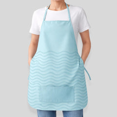 Stockka light blue cotton-polyester blend apron with rounded bottom and front pocket, wave pattern