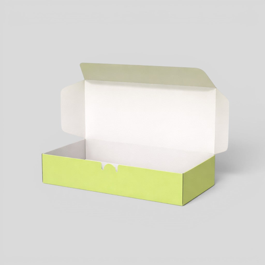 Stockka lime green rigid cardboard gift box with magnetic closure and white interior. Ideal for luxury products, gift packaging, and promotional items.