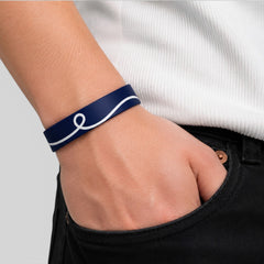 Stockka navy blue silicone bracelet with a white swirl design, flexible and durable for daily wear.