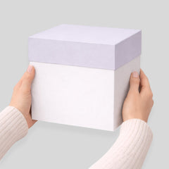 Stockka rigid gift box with lid, white base and lavender lid, perfect for luxury gifts.