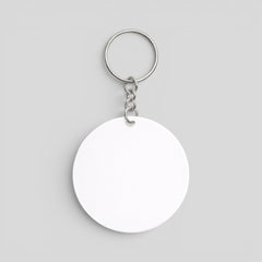 Stockka customizable round acrylic keychain with shiny finish and metal chain. Ideal for promotional branding or gifts.