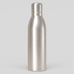 Stockka sleek silver stainless steel water bottle with a secure cap, ideal for keeping drinks cold or hot.