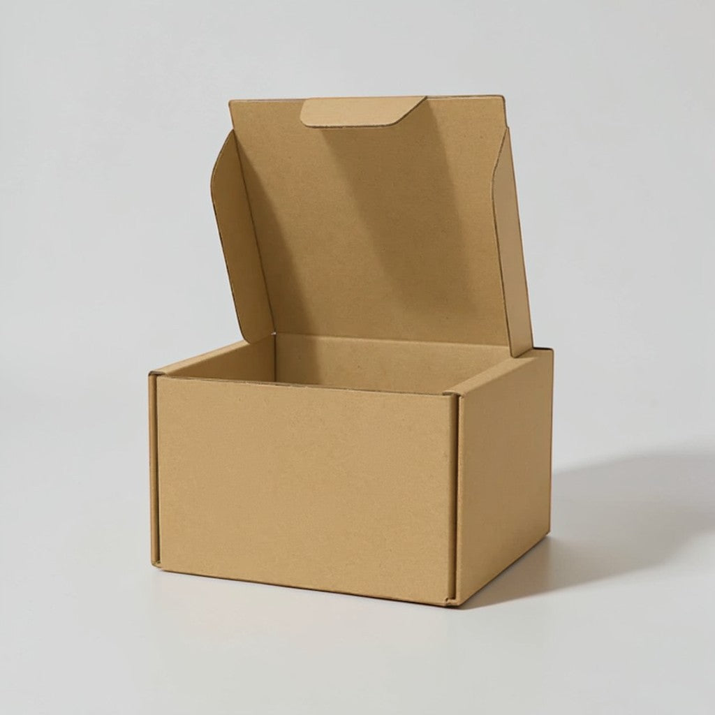 Stockka small corrugated cardboard gift box with front closure, perfect for shipping small items.
