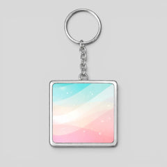 Stockka square acrylic keychain with a pastel rainbow wave design and silver metal chain. Perfect for custom logos or photos.