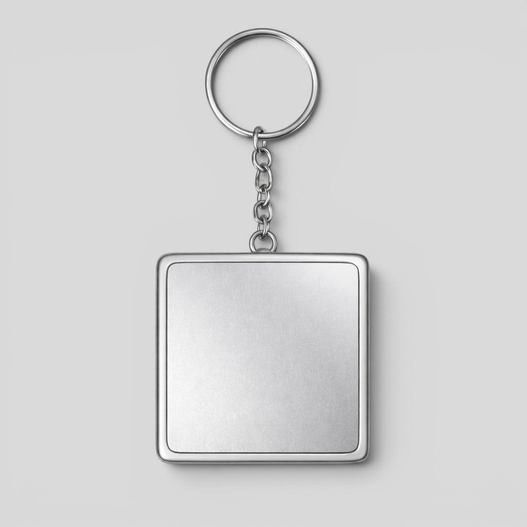 Stockka silver square acrylic keychain with metal chain, perfect for custom logos or photos.