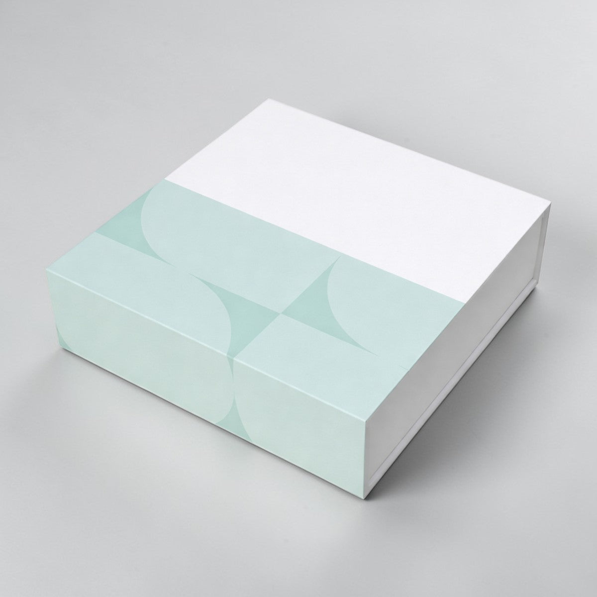 Stockka square drawer box, white with light blue geometric pattern, rigid cardboard with laminate.