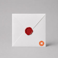 Stockka white square envelope with a cross-flap design and a red wax seal, perfect for luxury invitations.