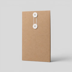 Stockka vertical brown kraft paper envelope with white string and disc closure, ideal for documents and contracts.