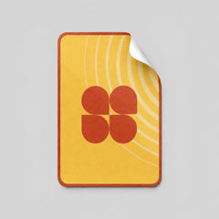 Stockka vertical rectangular sticker with rounded corners, yellow with orange abstract design, coated paper sticker.