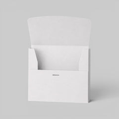 Stockka white matte coated cardboard box with front opening and internal tabs for secure closure. Ideal for marketing kits or small product sets.