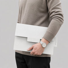 Stockka horizontal white cardboard envelope folder with closure tab and hanging tab, ideal for documents and marketing kits.