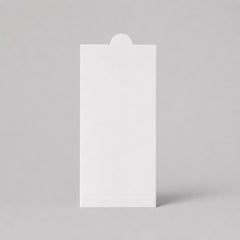 Stockka vertical white matte cardboard envelope with rounded tab closure for gift certificates, cards, or narrow documents.