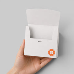 Stockka white matte cardboard presentation box with front flap and internal security tabs for branding and gifts