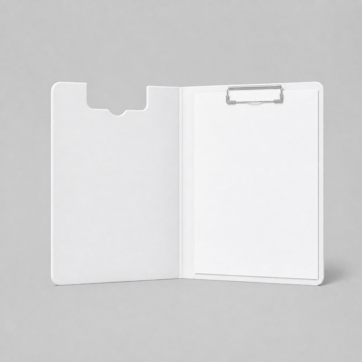 Stockka white corrugated cardboard presentation folder with built-in clipboard for documents and notes.