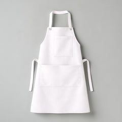 Stockka white full-length apron with two pockets, made of durable cotton-polyester blend, ideal for kitchen, workshop, or cafe use.