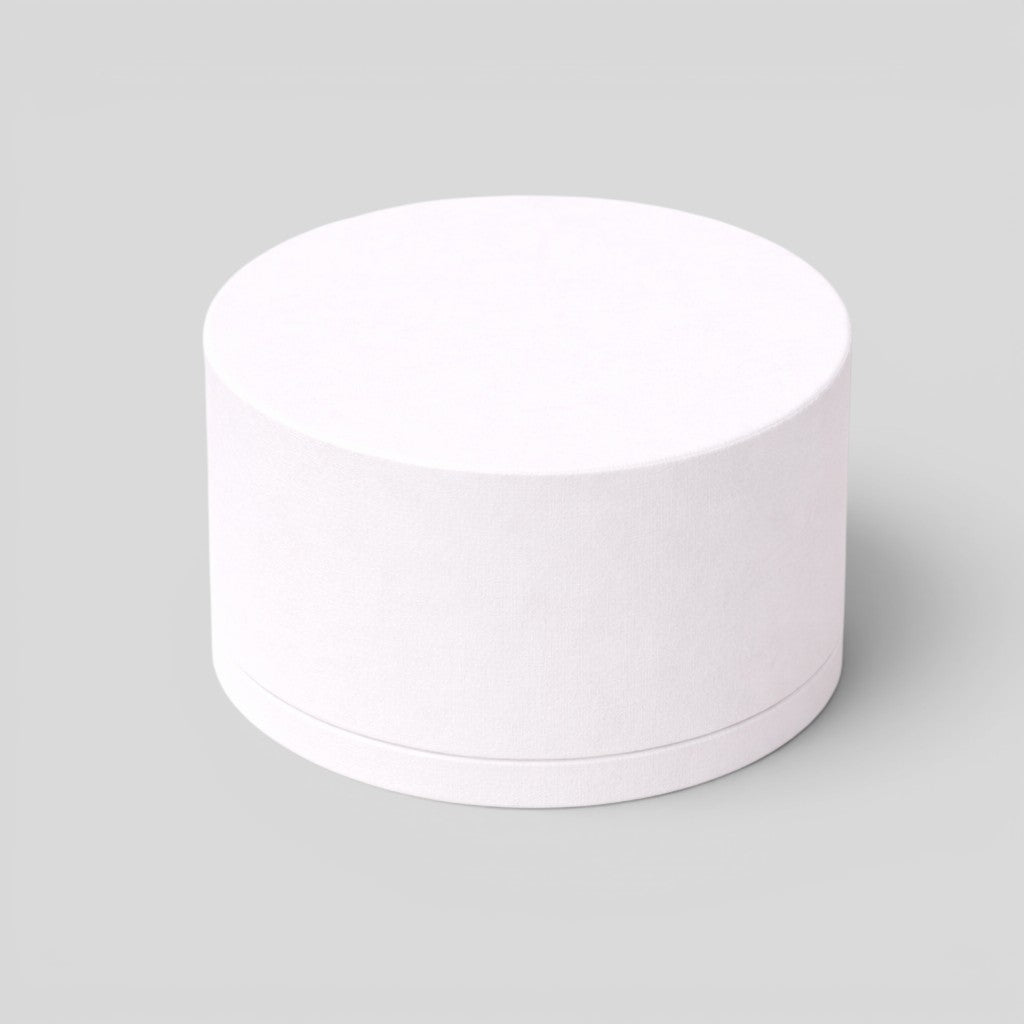 Stockka white textured cardboard cylindrical jewelry box with removable lid, perfect for bracelets or watches.