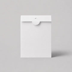 Stockka white matte coated cardboard envelope with round tuck-lock closure for greeting cards and invitations.