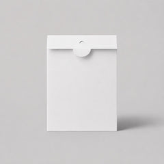 Stockka white matte coated cardboard envelope with round tuck-lock closure for greeting cards and invitations.