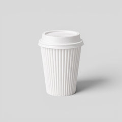 Stockka white paper coffee cup with fluted texture and matching plastic lid, 240ml.