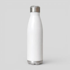 Stockka white insulated stainless steel water bottle with silver cap and base, perfect for gym or school.