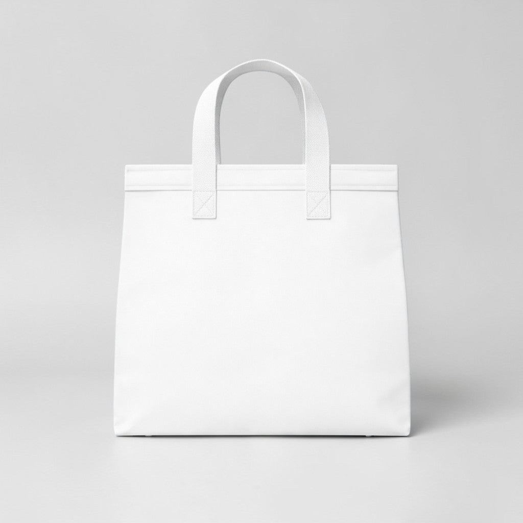 Stockka large white laminated non-woven tote bag with strong handles, perfect for retail or events.