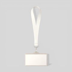 Stockka white polyester lanyard with metal clip and clear vertical ID card holder for events and staff.