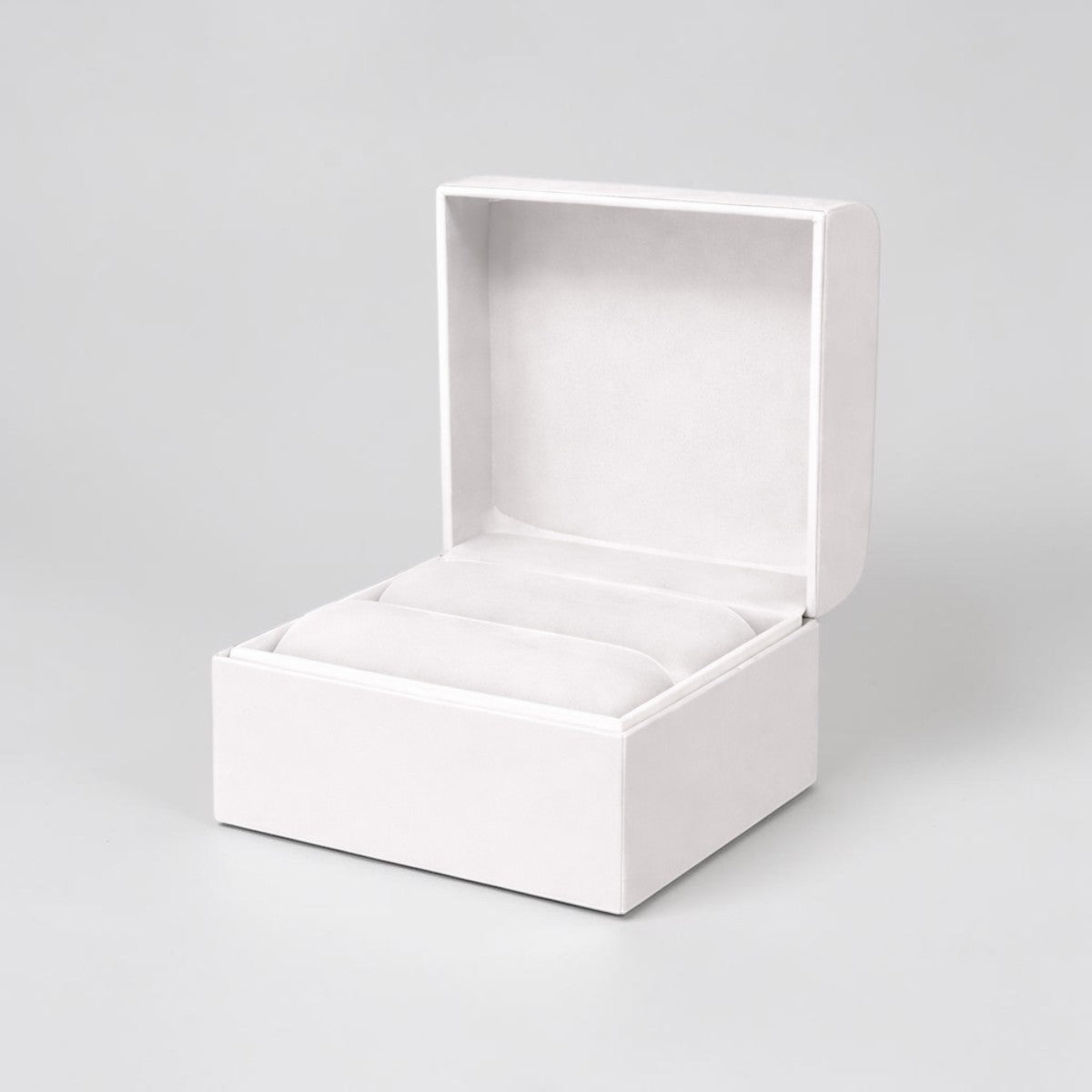 Stockka white luxury customisable jewelry box with soft foam interior, perfect for rings and accessories.