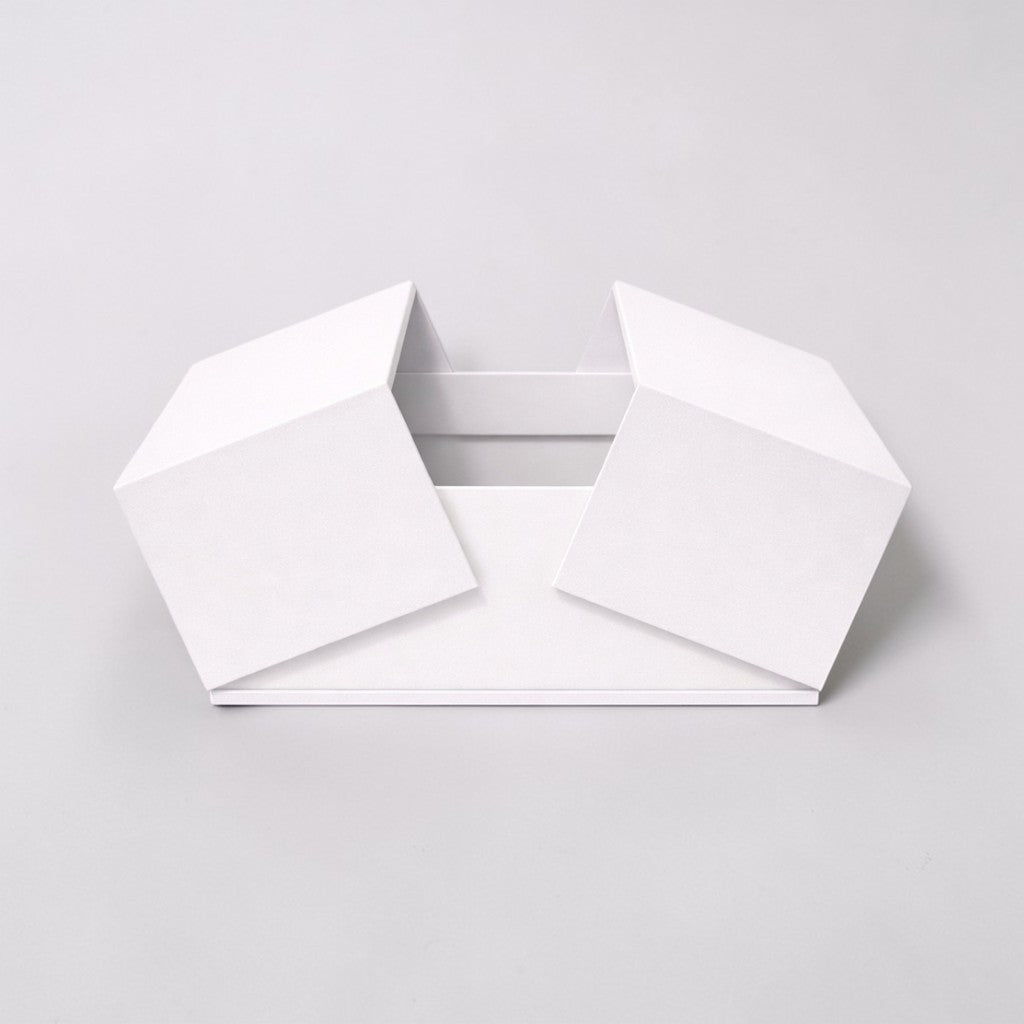 Stockka white matte finish rigid cardboard gift box with magnetic closure and double-wing opening.