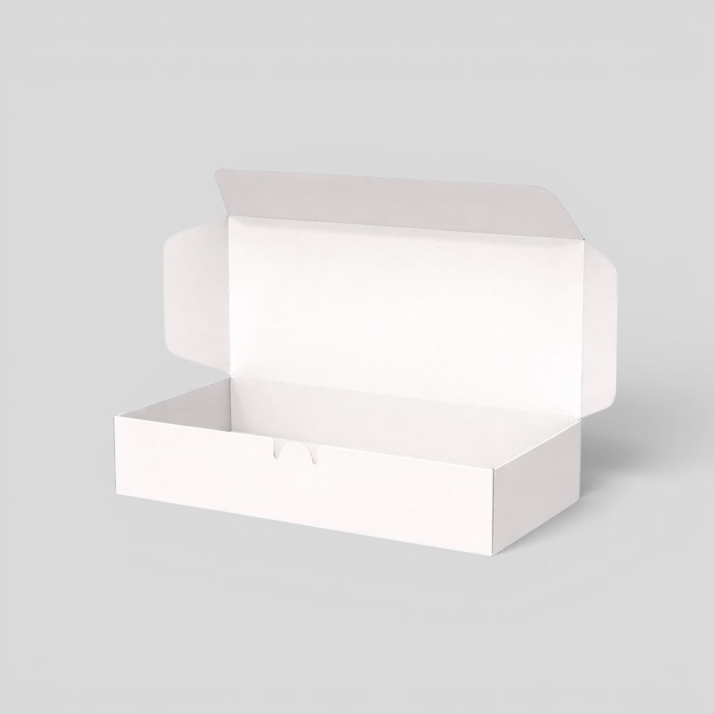 Stockka white rigid cardboard mailer box with magnetic closure, ideal for luxury gifts and product packaging.