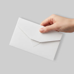 Stockka elegant white matte coated paper envelope with a triple closure, perfect for invitations or promotional materials.