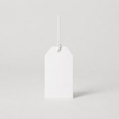 Stockka classic white paper hang tag with reinforced hole and string, ideal for clothing and retail.