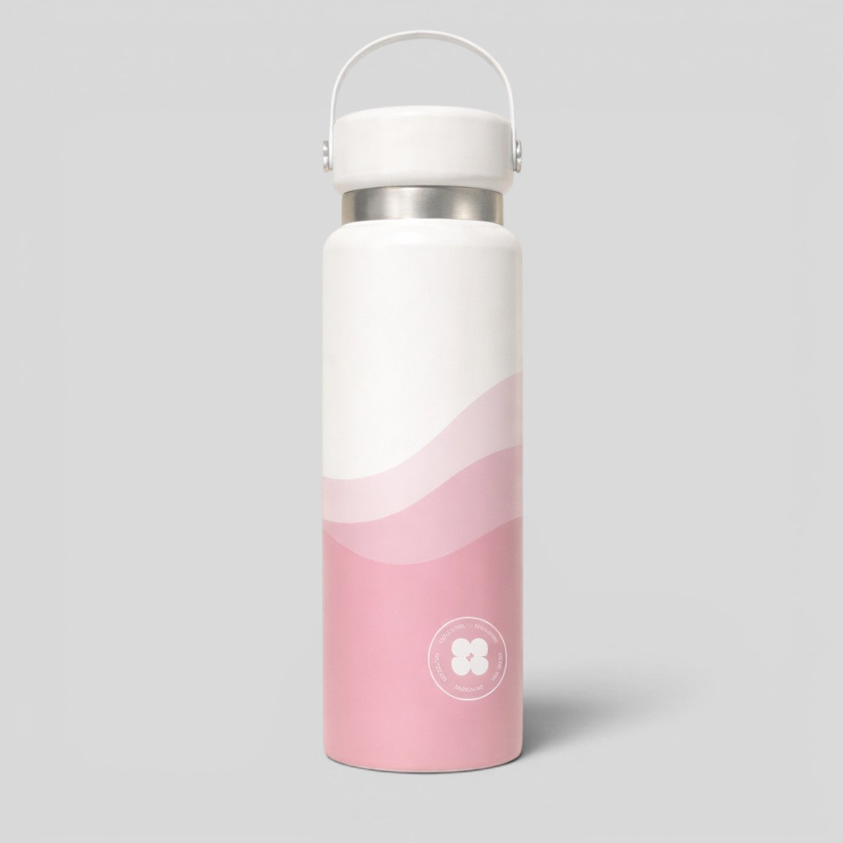 Stockka white and pink wave design metal water bottle with white lid and metal handle