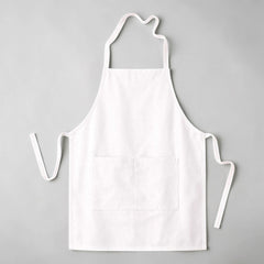 Stockka classic white full-length apron with two front pockets and adjustable neck strap. Made from durable poly-cotton blend.