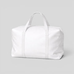 Stockka white polyester duffel bag with dual handles, perfect for travel and sports.