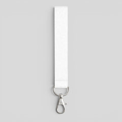 Stockka white polyester short lanyard with metal clip and D-ring for keys or USB drives.