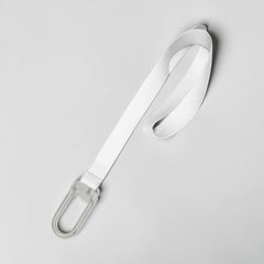 Stockka white polyester lanyard with clear swivel hook and repeating teal logo pattern. Ideal for ID badges and keys.