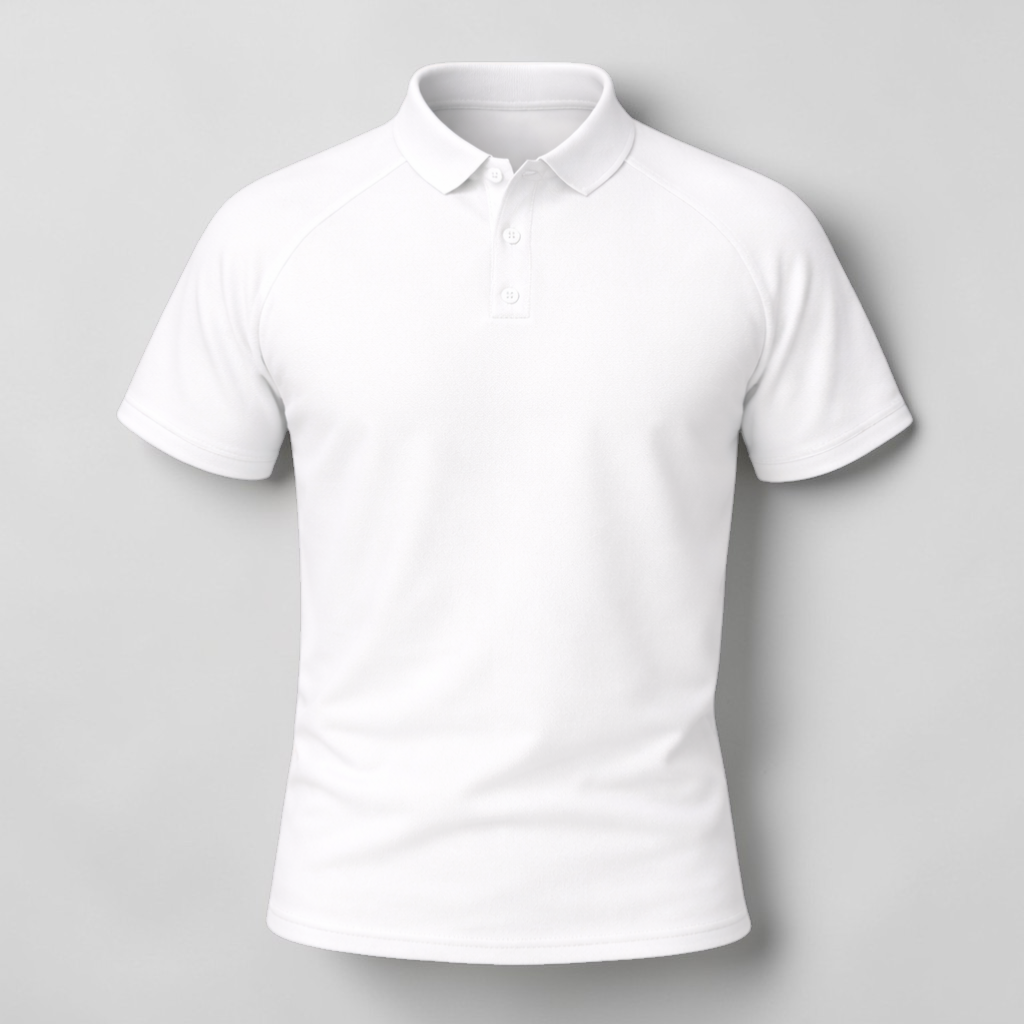 Stockka white polyester short sleeve raglan polo shirt with button collar, ideal for sports or team wear.