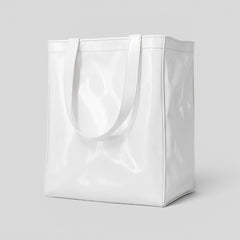 Stockka white PVC tote bag with reinforced handles, ideal for shopping and events. Durable and reusable.