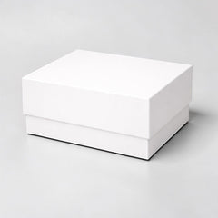 Stockka classic white two-piece rigid cardboard gift box with separate lid and base, ideal for luxury packaging.